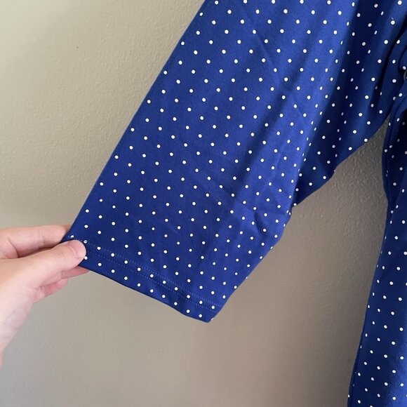 Quacker Factory Sz L Blue Polka Dot Pearl Charm Keyhole 3/4 Sleeve T-Shirt NWOT - Picture 4 of 11